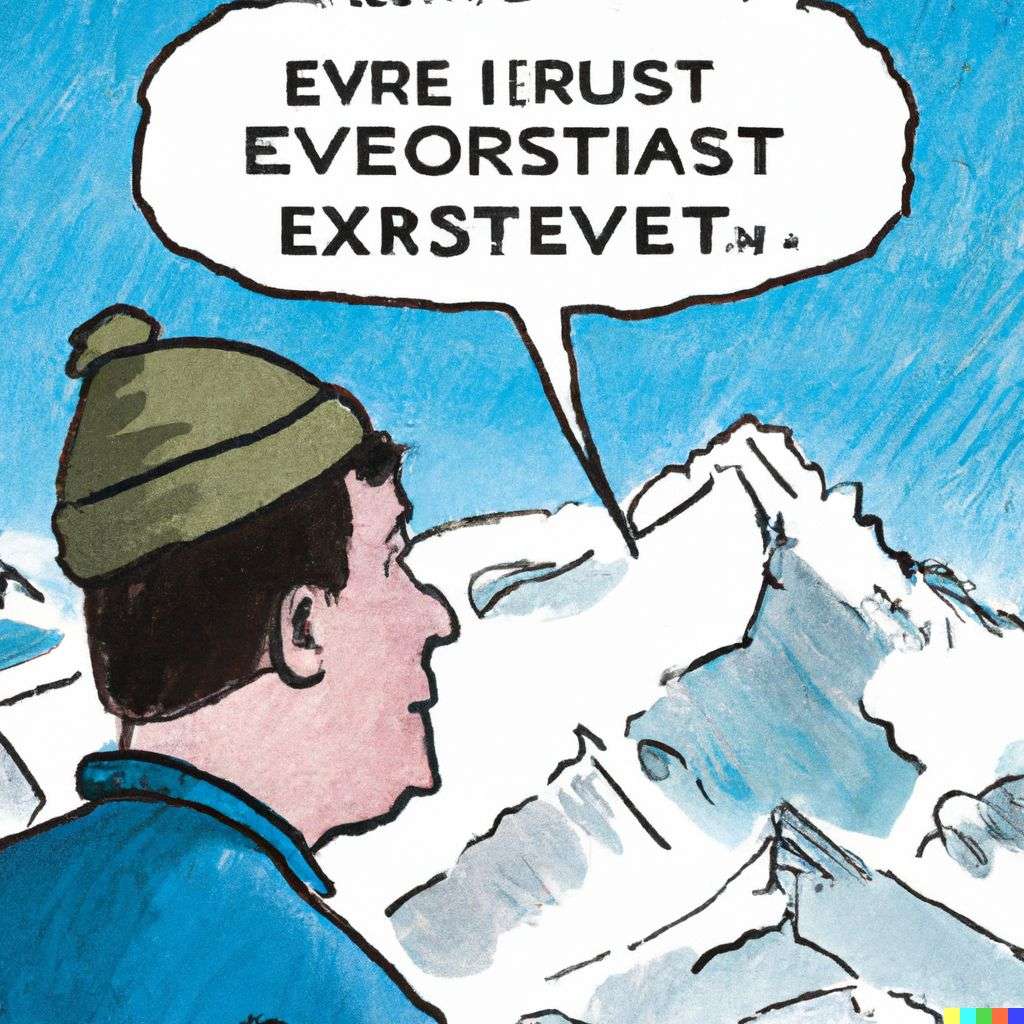 someone gazing at Mount Everest, classic comic strip